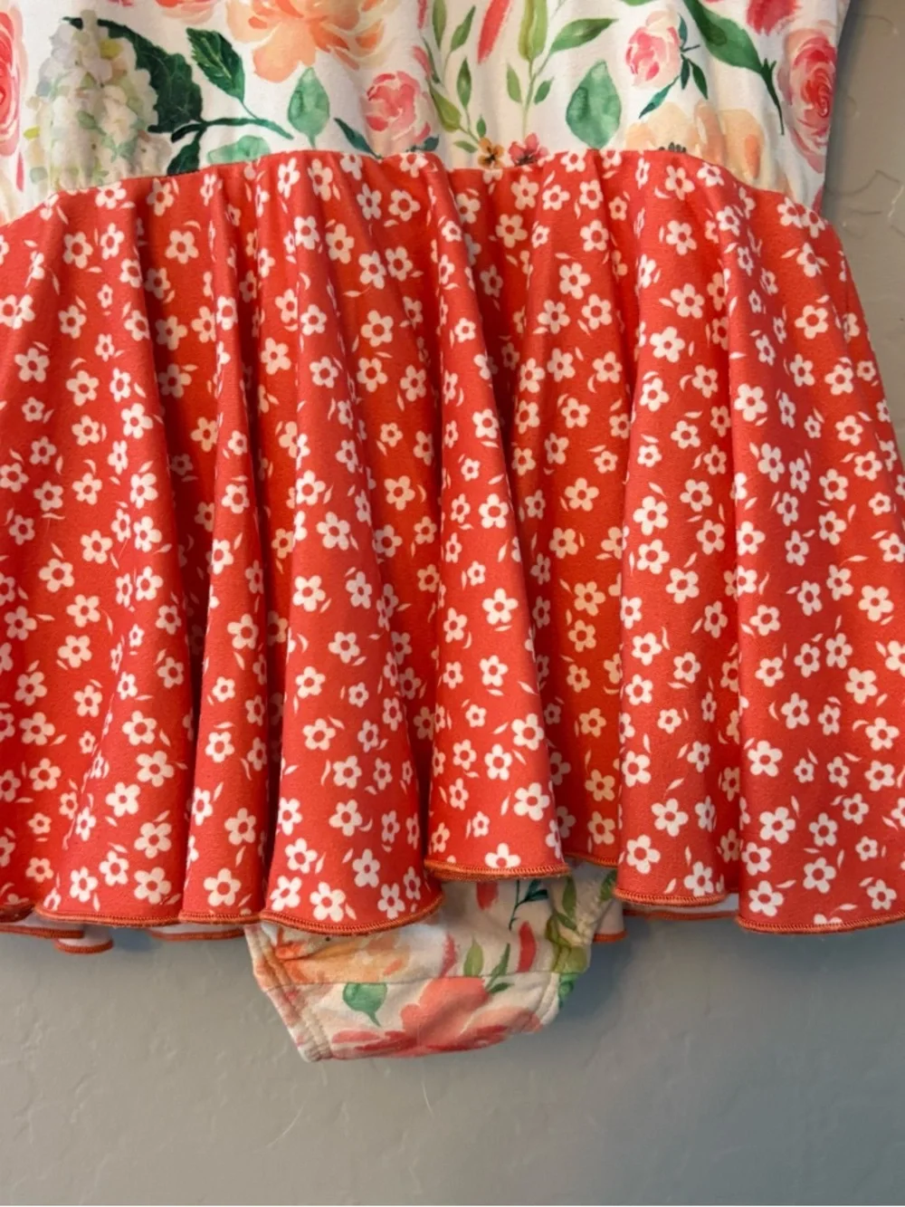Cheeky Plum Farrah long sleeve coral and green floral leotard size 6